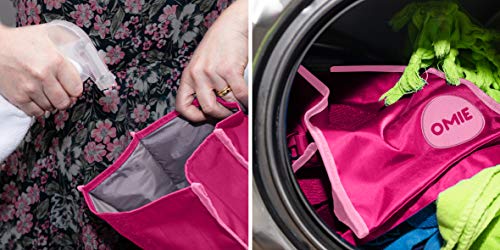 OmieBox Lunch Bag - Washable Velcro Rolltop Reusable Nylon Lunch Tote with Adjustable Strap - 14.5 x 9 Inches (Pink)