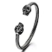 COOLSTEELANDBEYOND Unique Elastic Adjustable Mens Black Skull Cuff Bangle Stainless Steel Twisted Cable Bracelet Polished