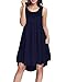 Ineffable Women's Sleeveless Pockets Casual Loose Swing Flare Dress(Blue, M)