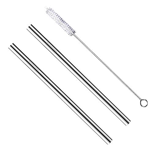 Skystuff 2 wiederverwendbare Metall-Trinkhalme mit Reinigungsbürste für Boba-Tee, Milchshakes, Perlmilchtee.