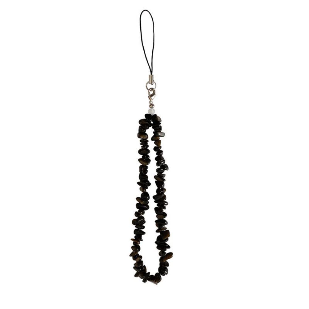COLORFUL BLING Natural Stone Beaded Phone Charm Crystal Lanyard Wrist Strap Handmade Phone Chain Strap Hanging String Anti-Lost Key Chain for Women-Black