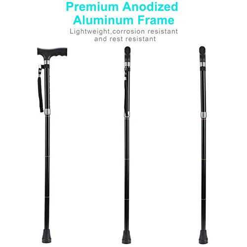 Folding Cane by Saymeto, Lightweight Walking Cane for Men and Women, Adjustable Walking Stick Mobility Aid, Comfortable Handles, Black