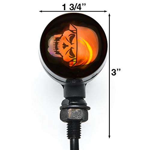 Krator 2pcs Skull Lens Black Motorcycle Turn Signals Bulb Indicators Blinkers Lights - Thumbnail 4
