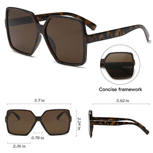 GRFISIA Square Oversized Sunglasses for Women Men Flat Top Fashion Shades (Brown Leopard/Brown Lens, 2.36)