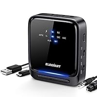 ELEGIANT Bluetooth 5.0 Transmitter Receiver Wireless Audio Adapter Pair 2 Headphones at Once aptX HD/aptX LL Built-in Microphone LED Indicator, Optical TOSLINK 3.5mm AUX RCA for TV Home Stereo System