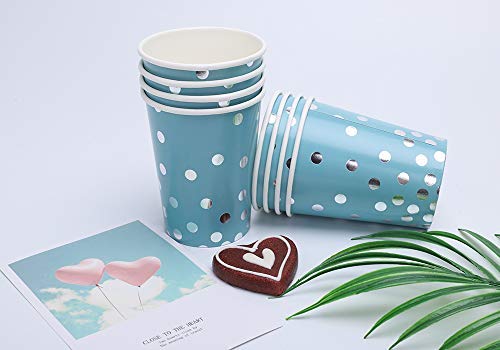 Ottin Blue and Silver Party Supplies 50 Guests Paper Plates and Napkins Set Include Dessert/Dinner Plates Cups Napkins Straws for Wedding Birthday Valentine's Day