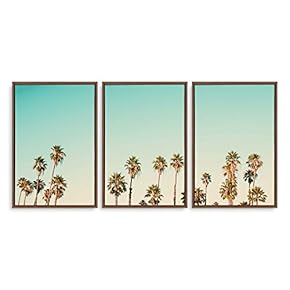 3 Piece Framed Canvas Wall Art for Living Room, Bedroom Vintage Tropical Palm Trees Canvas Prints for Modern Home Decoration Ready to Hang - 16"x24"x3 Panels