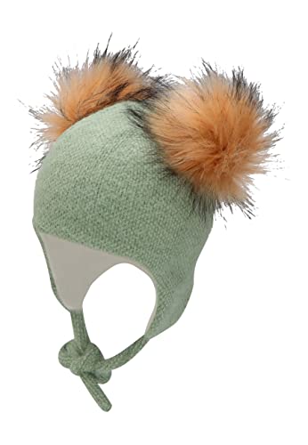 Sterntaler Baby Mädchen Mütze Inka Mit Bommeln - Kappe Kinder Mit Kunstpelz Bommel Und Bindeband - Grün, 47