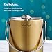 VonShef 3Qt Brushed Gold Stainless Steel Ice Bucket Barware Kit - Double Walled Insulated with Lid, Carry Handle and Tongs Set