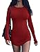 Haola Women's Sexy Bodycon Tight Long Sleeve Mini T Shirts Dresses Irregular Hem L WineRed