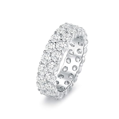 18K White Gold Plated Round-Cut Cubic Zirconia All-Around Band Ring Cocktail Jewelry for Women and Men