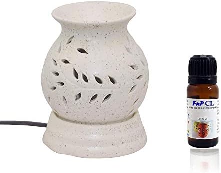 FnP CL Farkraft Ceramic Ethnic Electric Aroma Diffuser/Burner, With Sandal Essential Oil - 10 Ml