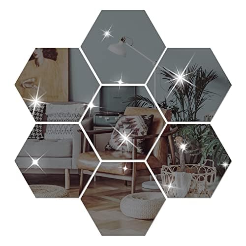 NAILDOKI DIY Wall Decals Acrylic Mirror Sticker Set 12 Pcs, Hexagon Mirror Wall Stickers for Living Room Bedroom Decor (Black)
