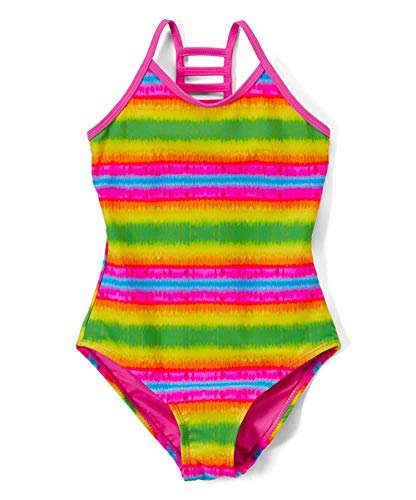 Girls Lattice Beach Sport One Piece Swimsuit UPF 50+ Sun Protection Caged Back (A-Tie Dye, 10/12)