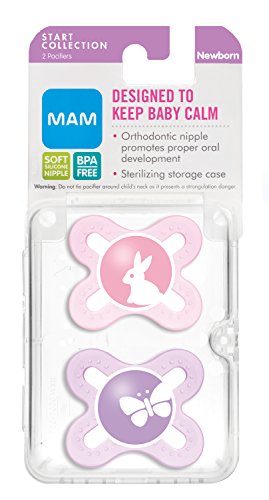 MAM Newborn Start Orthodontic Pacifier, Girl, 0+ Months, 2-Count