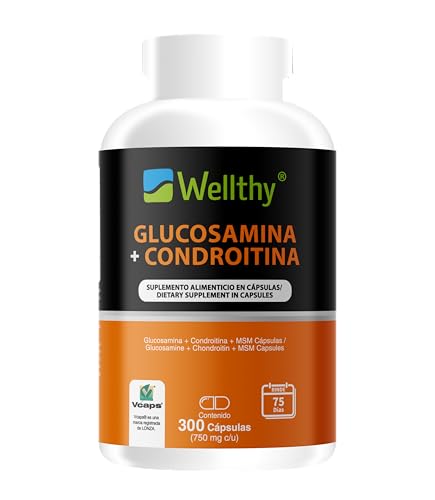 Wellthy Glucosamina 1500mg, Condroitina 1200mg, MSM 300mg. 300 Cápsula de Origen Vegetal, OptiMSM® (USA). Calidad Certificada.