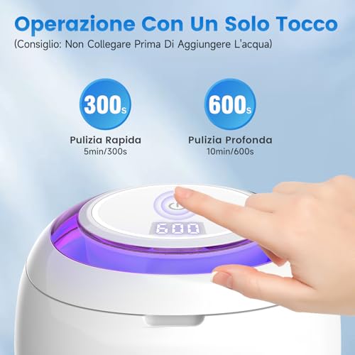 SEANCHEER Ultrasonic Cleaner 48000Hz Ultrasonic Cleaner | 180 ml | UV Lamp Dental Pod for | Bite Bruxism Night | Dental Implants | Teeth Appliance | Retainer | Aligners | (White)