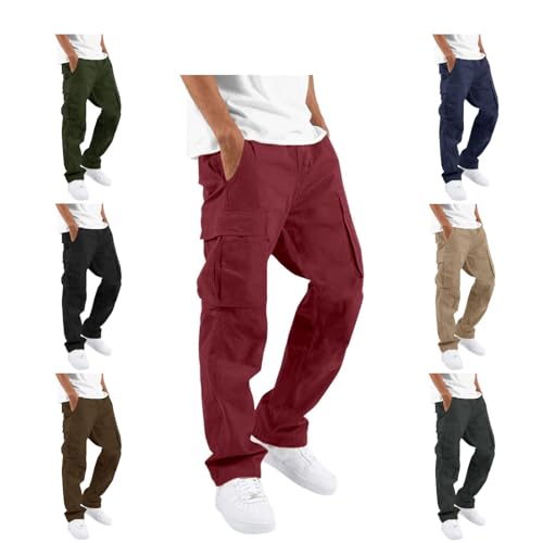 Cargo Pants Men Work Cargo Trousers for Men UK Straight-Fit Stretch Sweatpants Comfort Trousers Elasticated Waist Work Pants Fall Winter Outdoors Hiking