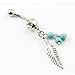 Gleader 316L Surgical Steel 14 Gauge Leaf Dangle With Blue Beads Navel Belly Button Ring Bar