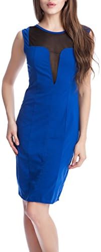 Lady's See Through Back Soild Pencil Pageant Party Dresses Blue Size M