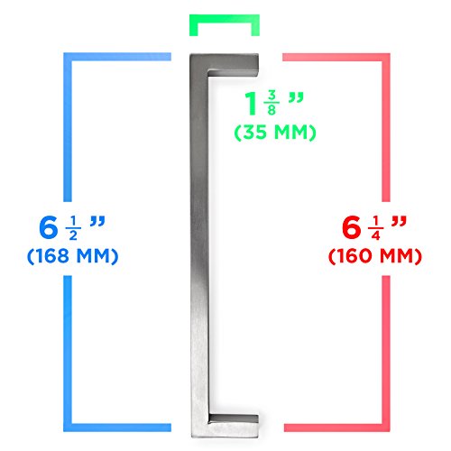Cauldham Solid Stainless Steel Cabinet Hardware Square Handle Pull Brushed Satin Nickel 6-1/4" (160mm) Hole Centers