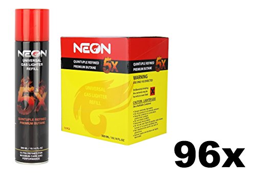 Neon Universal Gas Lighter Refill- 5X Refined Premium Butane (96 Pack)