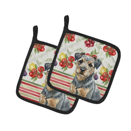Caroline's Treasures Blue and Tan Border Terrier Vegetables Pair of Pot Holders…