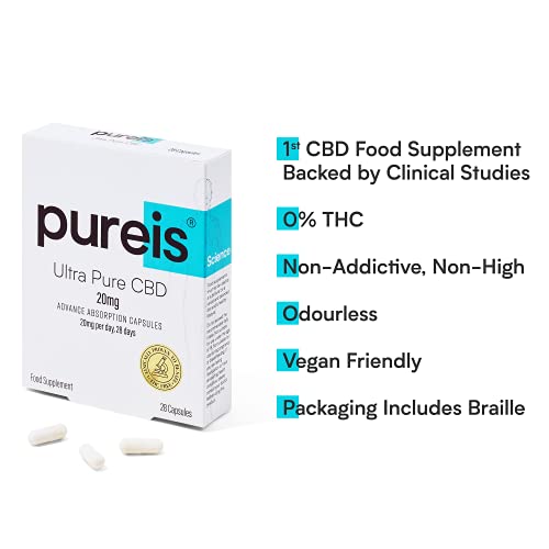Pureis CBD Capsules, Ultra Pure, Advanced Absorption - CBD Supplement Fast Absorption - 20mg - 0% THC, Non-Addictive, Vegan, Gluten-Free - 28 Capsules - Image 3