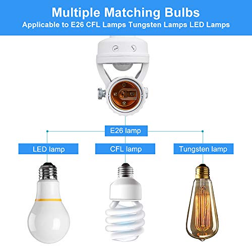 Toplimit Swing Motion Sensor Light Socket,PIR Motion Detector Bulb Adapter,Auto E26/E27 on/off Night Light Control,Garage,Closet,Basement,Laundry Room,Porch,Storage Room Intensified Lighting Fixture