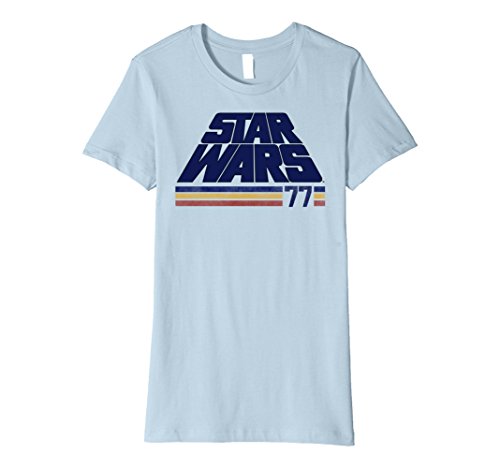 Womens Star Wars Classic Retro Logo Striped '77 Premium T-Shirt Medium Baby Blue