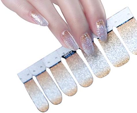 Rodite Glitter Nail Art Stickers Full Coverage Nail Decals Self-adhesive Nail Stickers Tattoo Set Nail Tips Decorations for Women Girls 14 Wraps Per Pack Yellow
