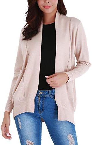 Womens Open Front Casual Chunky Long Cardigan Sweaters with Pockets