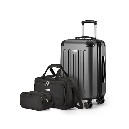 Ensemble de Bagages Rigides, 3 Pièces, Bagage Cabine, Sac Fourre-Tout, Sac de Voyage Compact, Extensible, 4 roulettes Pivotantes, Noir
