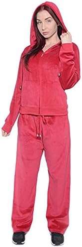 Fancy Jade Women's Plus Size Athletic Soft Velour Zip Hoodie and Sweat Pants Set (Wine, 2X)