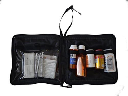 Traveler size Prescription Medication Bag. Lockable, holds 5 assorted sizes of containers, 1 Large Outside Pocket , 1 Clear View inside pocket. Great for Baby Meds or Diabetic supplies, by Razbag.