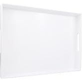 SforGUVA White Serving Tray for Coffee Table, Rectangular Plastic Decorative Tray with Handles for Entertaining, Outdoor Patio, Living Room, Ottoman, Bathroom Counter, 11.8”*15.7”*1.6”