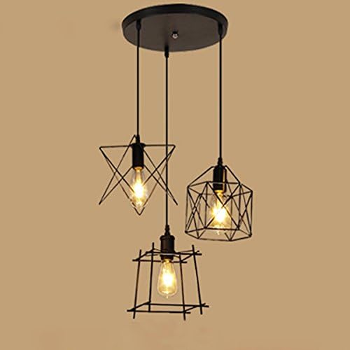 NIUYAO Vintage Kitchen Linear Island Metal Cage Industrial Pendant Chandelier Lighting Fixture-3 Lights