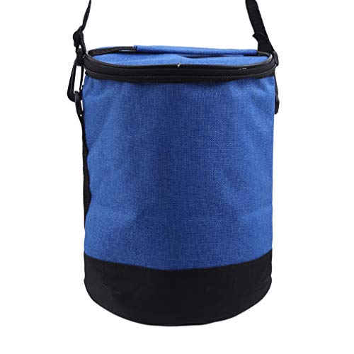 Yunzee Insulation Lunch Bag Washable Cylinder Lunch Handbag Tote Water Drinks Bottles Cans Bag Work Picnic Carrying Pouch,Blue,7.48inch