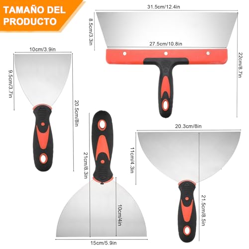 ALKDHDU Juego de espatula resanadora de acero inoxidable de 10 piezas,juego de espatulas pintura que incluye cuchillo para masilla,cuchillo de cinta,raspador de pintor y bandeja de barro，puede pintar