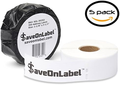 SaveOnLabel DYMO 30252 Compatible Address Labels, BPA Free, Strong Adhesive, Resistant to Scratches and Smudges, Compatible with DYMO 450, 450 Turbo, 4XL and Many More, 5 Roll
