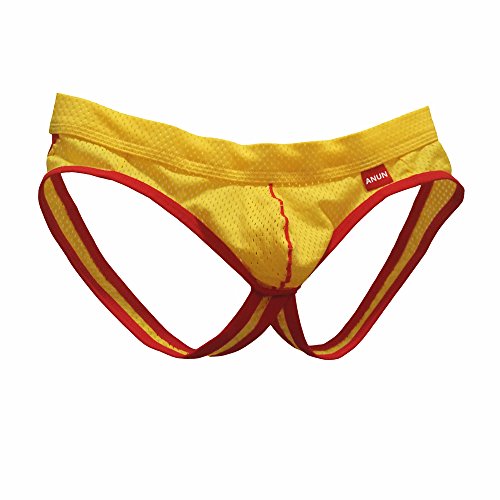 ANUN Men's Mesh Low-Rise Jock Strap (L, Yellow)