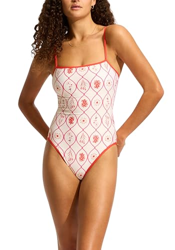 Seafolly Women's Standard Square Neck High Legline One Piece Swimsuit, Marbella…