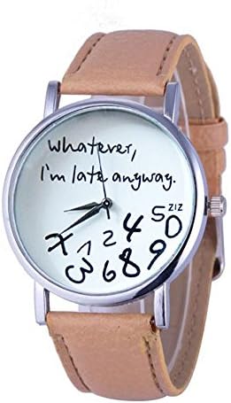 "Whatever, I'm late anyways" Unisex Leather Watch (Beige)