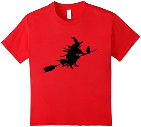 Kids Wicked Witch Broomstick Cat T-shirt Salem Trials Flying 4 Red