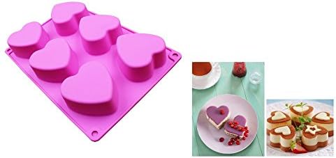 Set of 2 Silicone Cake Mold 6-Cavity Heart Candy Chocolate Molds Non-stick Silicone Baking Pan for Soap, Cookies, Jelly, Chocolate, Ice Cream, Muffin