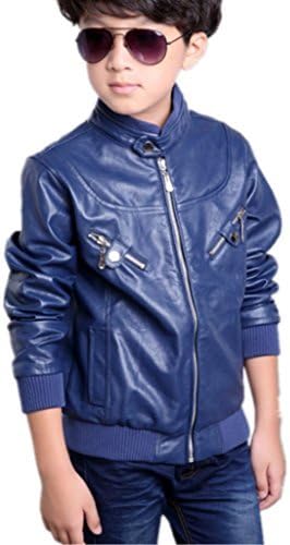 Boy's Trendy Stand Collar PU Leather Moto Jacket Leather Coat