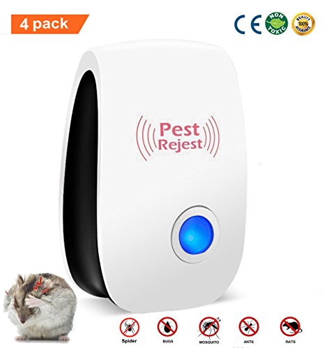 [2018 UPGRADED]Ultrasonic Pest Control Repeller Electronic & Ultrasound Indoor Plug In Repellents with Night Light Reject For Mosquito Flies Insects Bed Bugs Spiders Roaches Ants Rodents (4 pack)