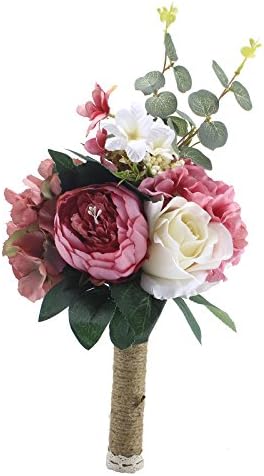 Zebratown 7'' Bridal Bridesmaid Bouquets Artificial Pink Roses Silk Flowers Bouquet Home Wedding Decoration (Red)