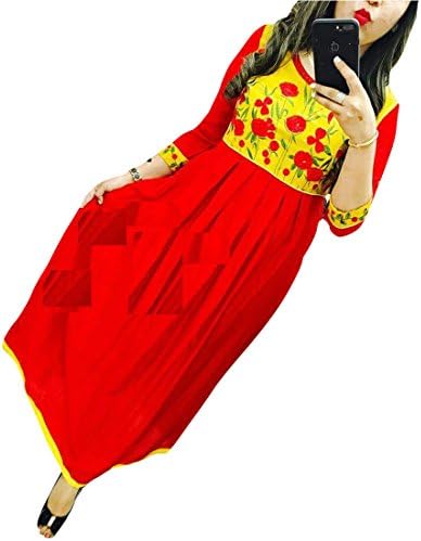 Tradition Apparels Women's With Polka Dots Anarkali Pattern Rayon Kurti Large Red