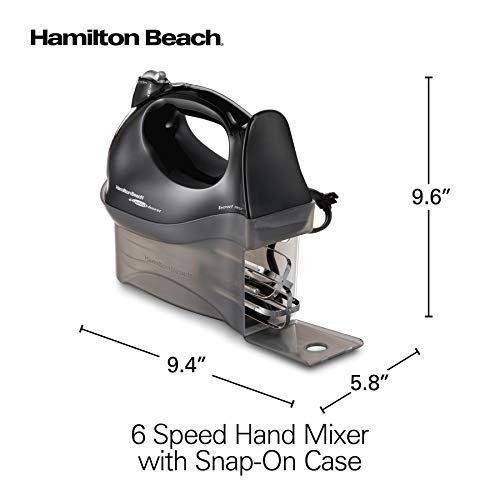 Hamilton Beach Power Deluxe 6-Speed Electric Hand Mixer with Snap-On Storage Case, QuickBurst, Beaters, Whisk, Powerful 250 Watt Motor, Bowl Rest, Black (62692)